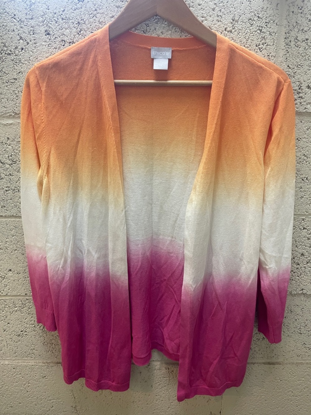 Chico's Ombre Open-Front Cardigan - Orange, Cream & Pink